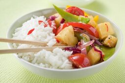 Fried vegetables with pineapple and rice (Asia)