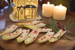 Filled chicory boats for Christmas