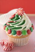 Cupcake for Christmas with peppermints