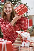 Woman holding Christmas parcel