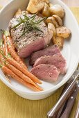 Fillet steak with carrots and potatoes