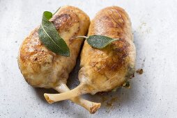 Stuffed chicken legs with sage leaves