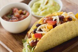 Vegetable tacos, guacamole, salsa (Mexico)