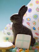 Chocolate Easter Bunny, jelly beans and cookies