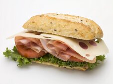 Ham, cheese, tomato and lettuce sandwich