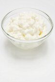 Cottage cheese in small glass dish