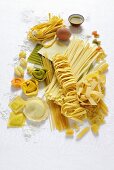 Various types of pasta with ingredients