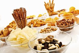 Assorted snacks (salted sticks, trail mix, crisps, crackers)