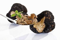 A spoonful of truffle pesto and black truffles