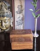Two wooden boxes with ornamental brass inlays and carvings