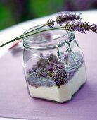 Zucker mit Lavendel in einem Glas, Lavendel-Zucker