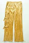 Hose in Gold, glänzend, Freisteller, mit Seitentaschen