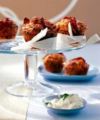 Bacon muffins with onion cream serving dish