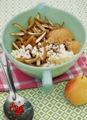 Close-up of ingredients for pear - date chutney in bowl