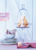 Shortbread cube of England in glass cake stand
