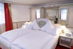Interior of bedroom in Hotel Bayerischer Hof, Munich, Germany