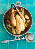 Poule Au Pot in cooking pan