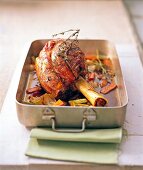 Baked veal shanks in oven pan