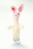 Fingerpuppe Tier gestrickt in Weiß, große Ohren
