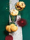 Christmas macadamia and peanut cookies with almond biscuits in glass bowl