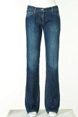 Blaue Jeans mit hohem Schnitt und Bügelfalte
