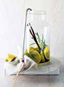 Pickled lemon and olive oil in jar