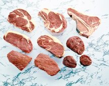 Various raw steaks