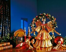 Christmas tree fairy  with crown against dark blue background