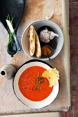 Hot pepper and carrot cream in bowl