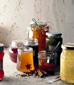 Jam filled in glass jars