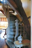 Spiral wooden staircase in Hotel Dixseptieme in Brussels, Belgium