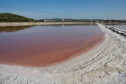 Salz am Ufer, Gruissan, Frankreich, Salinen, rosa
