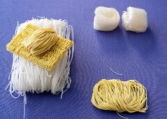 Close-up of raw Asian noodles