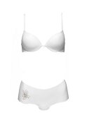 White bra and panty with floral pattern on white background