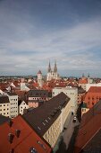 View of rooftops in city, Regensburg, Germany