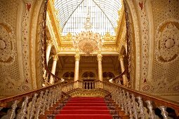 Low angle view of grand staircase at Dolmabahce Palace, Istanbul, Turkey