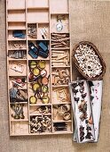 Decorative materials for crafting in wooden divided box