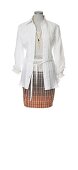 Knitted sweater with blouse and white checks skirt on white background