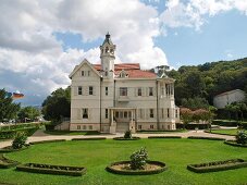 Facade of wooden house Villa Tarabya on Bosphorus shore, Istanbul, Turkey