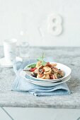 Orecchiette with braised chicken breast, chilli and olives