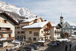 View of Hotel Ciasa Salares in the district Armentarola, San Cassiano, South Tyrol, Italy