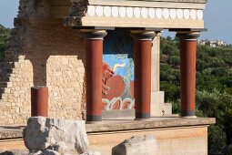 Knossos with bull mural in Iraklion, Crete, Greek