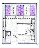 Schlafzimmer, Dachschräge, Stauraum in Schrank, Grundriss, Illustration