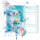 Kosmetikprodukte zum Selbermachen, im Kühlschrank, Illustration