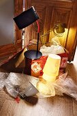 Various types of table lamps near unpacked box