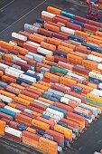 Elevated view of cargo containers at port in Bremerhaven, Bremen, Germany