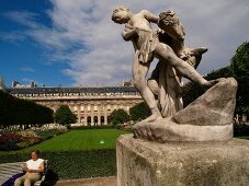 Sculpture of marble shepherd in Palais-Royal, Paris, France