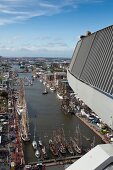 Elevated view of harbour and city from Atlantic Hotel Sail City in Bremerhaven, Germany