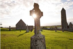 Ruins of Clonmacnoise monastery, County Offaly, Ireland, UK