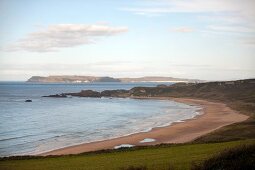 View of White Park Bay beach and Antrim Coast, Ireland, UK